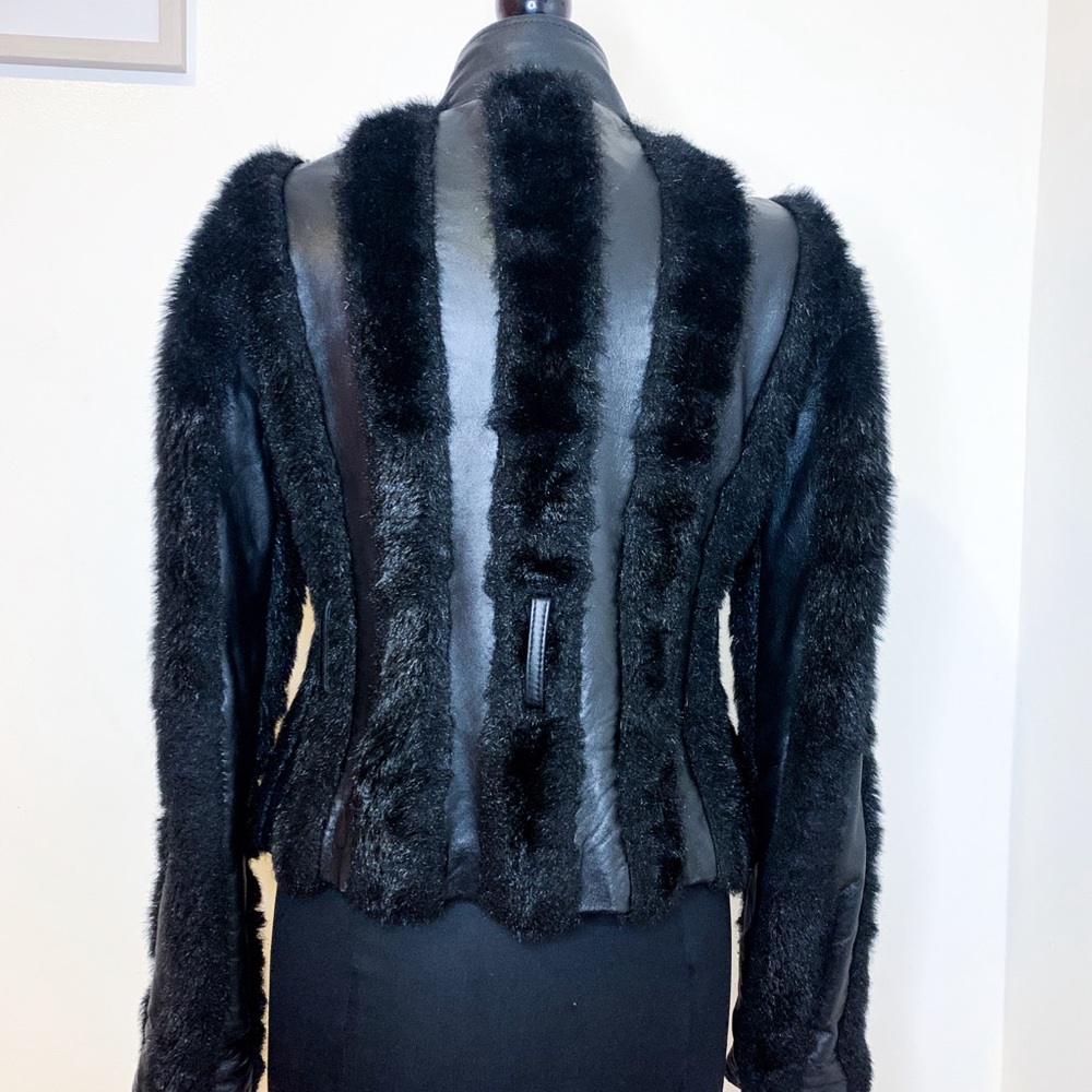 Black Leather Jacket Faux Fur - Arden B - Picture 2 of 5